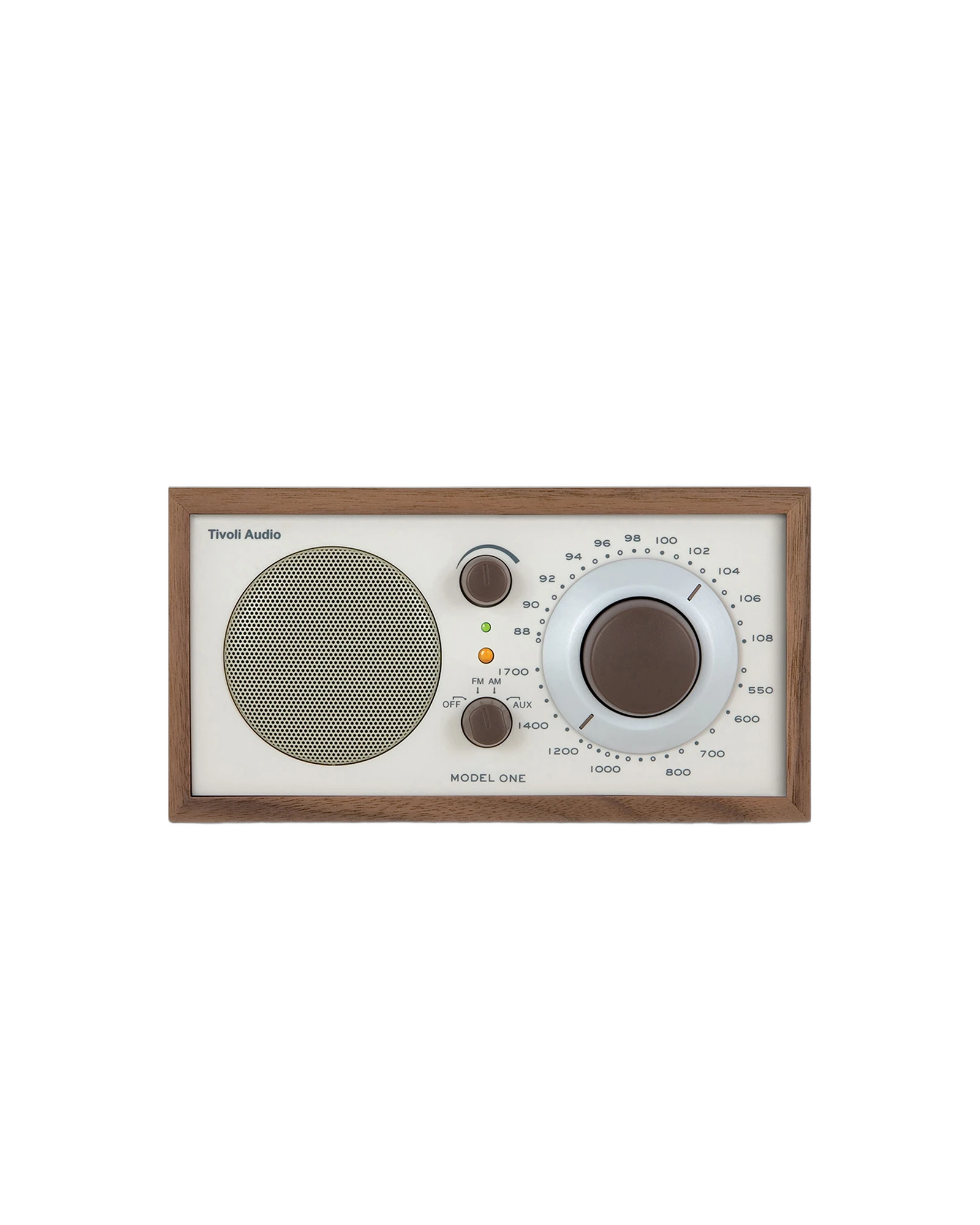 Tivoli Audio Model One table radio in walnut and beige.